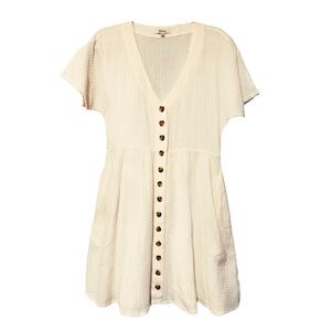 Madewell Cream Lightspun Button-Front Short Sleeves Mini Dress Size XXS